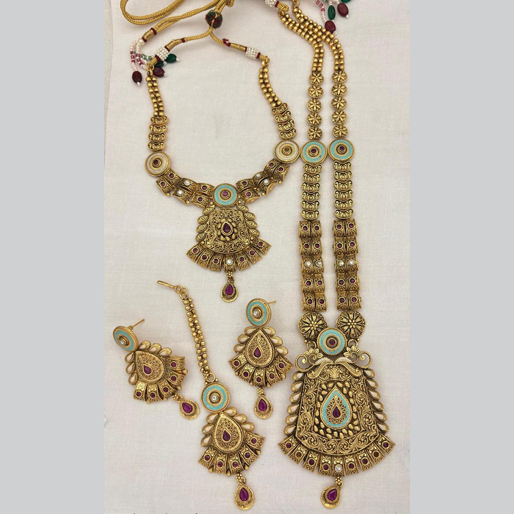 Jewel Addiction Statement Pota Stone And Pearl Meenakari Double Necklace Set