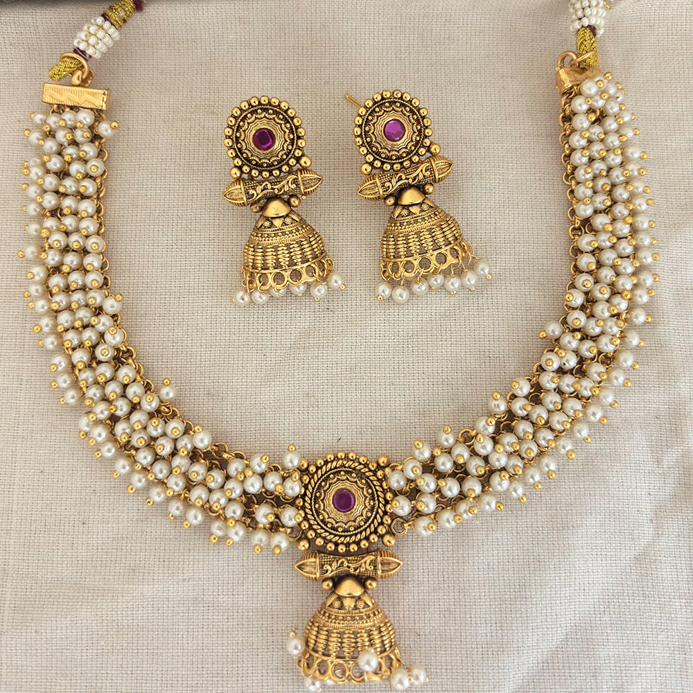 Jewel Addiction Premium Pota Stone And Pearl Necklace Set