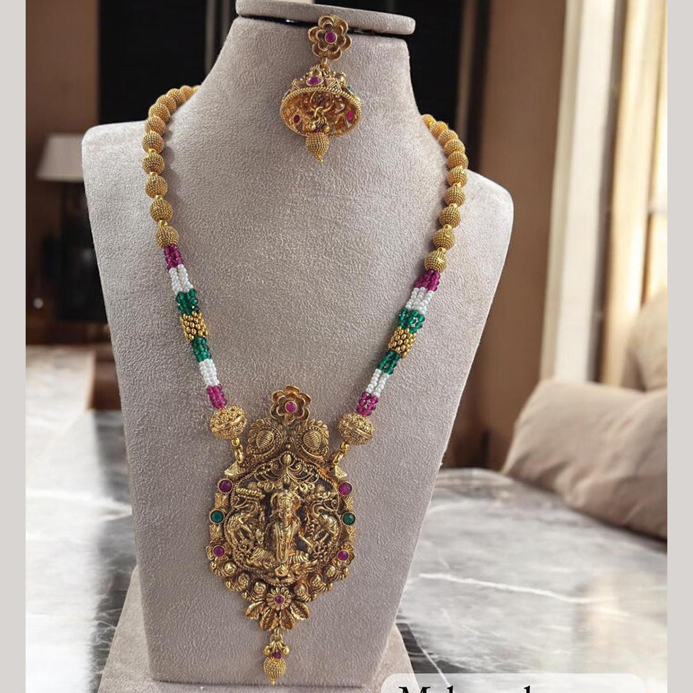 Jewel Addiction Traditional Pota Stone And Beads Temple Long Necklace Set