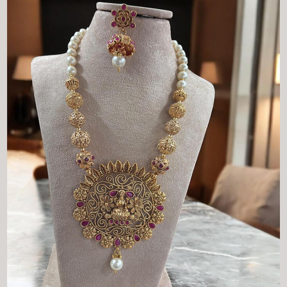 Jewel Addiction Traditional Pota Stone And Beads Temple Long Necklace Set