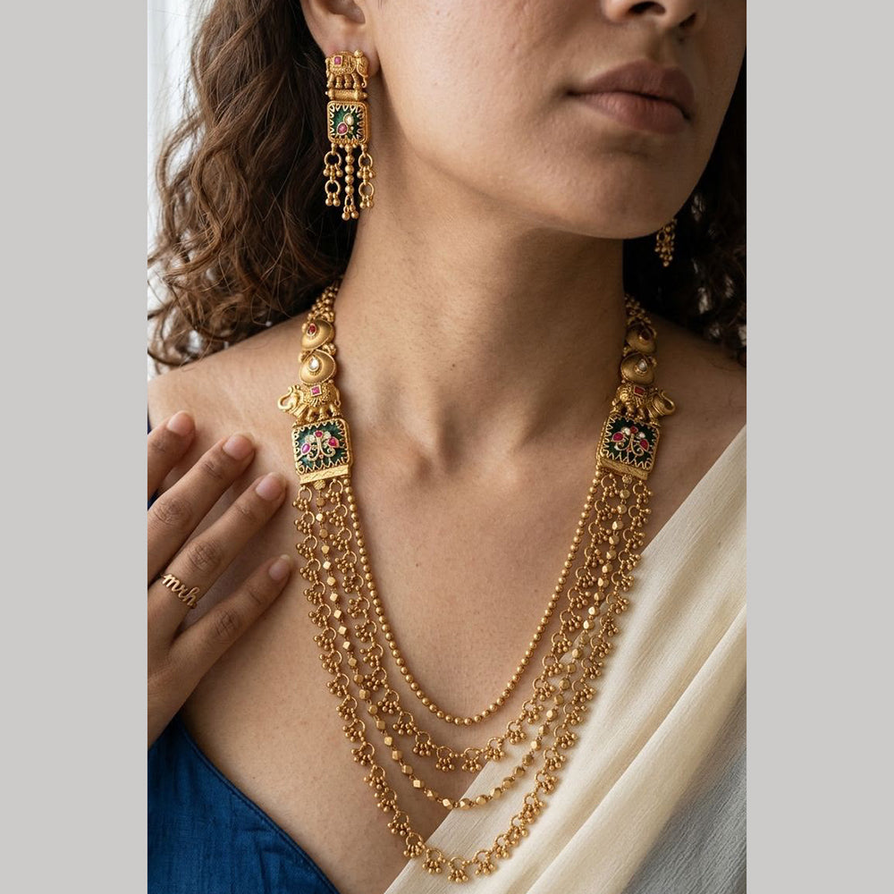 Jewel Addiction Designer Pota Stone And Beaded Long Necklace Set for Women