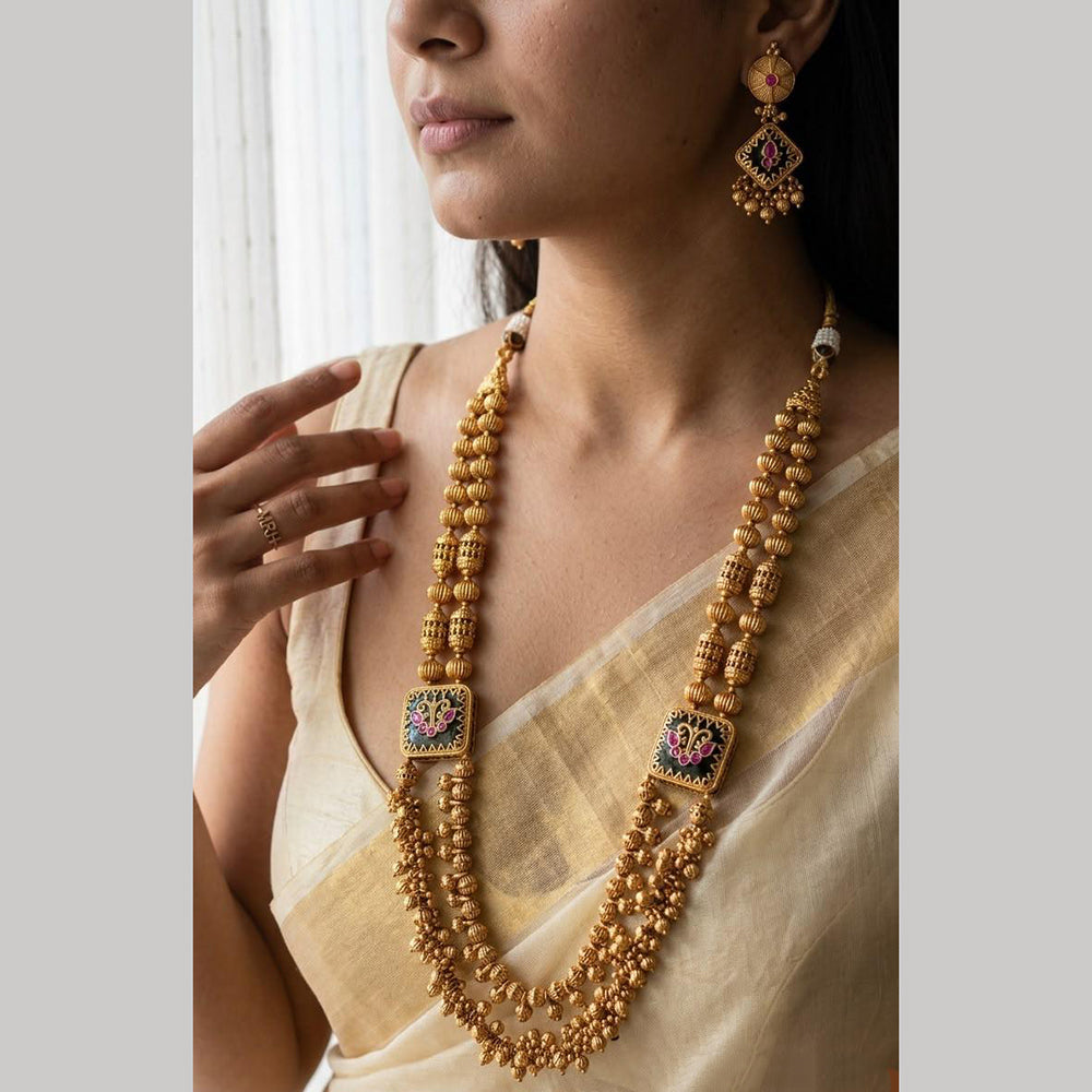 Jewel Addiction Designer Pota Stone And Beaded Long Necklace Set for Women