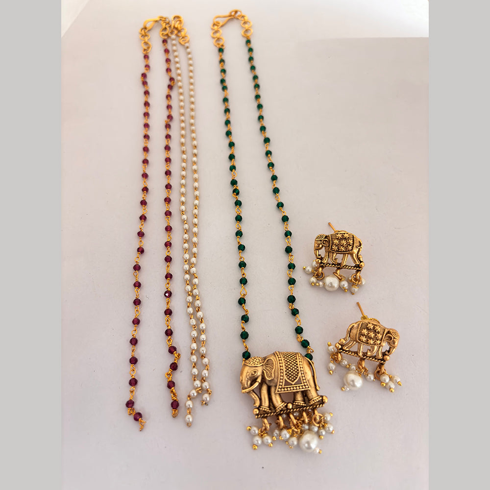 Jewel Addiction Designer Elephant And Pearl Necklace Set for Women