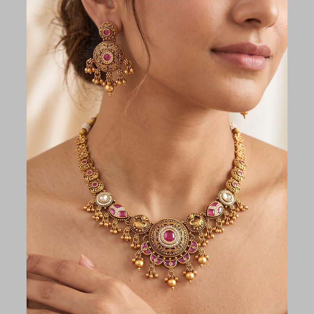 Jewel Addiction Gold Plated Traditional Pota Stone Necklace Set