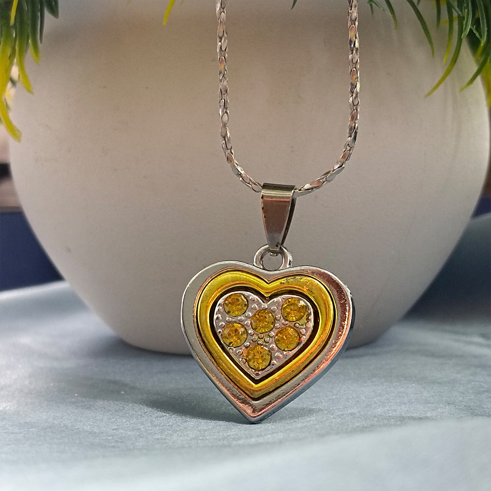 Urthn Heart Shape Austrian Stone Chain Pendant (Pack Of 6)