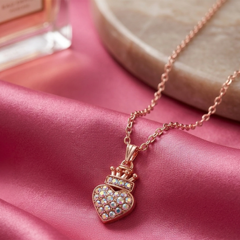 Urthn Rose Gold Plated Heart Shape Chain Pendant For Women/ Girls(Pack of 12)