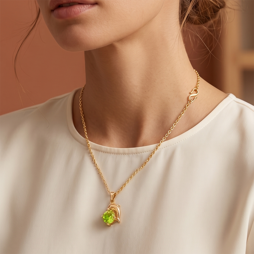 Urthn Crystal Stone Dolphin Chain Pendant For Women/ Girls