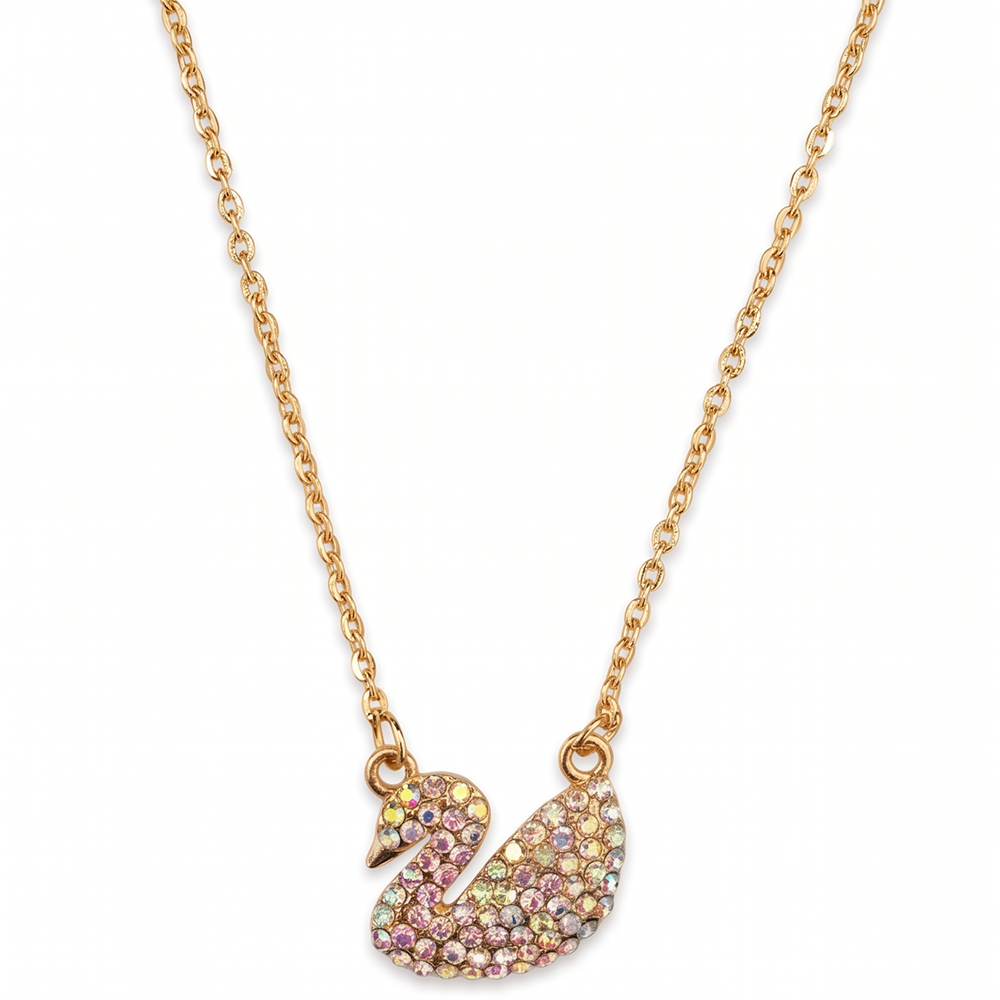 Urthn Rainbow Austrian Stone Swan Chain Pendant For Women/ Girls (Pack of 12)