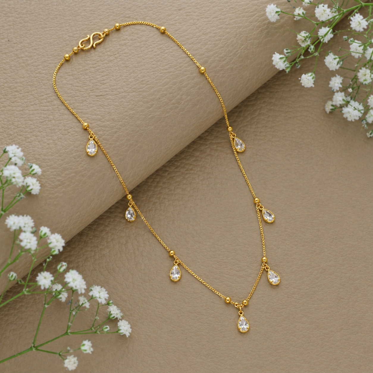 Urthn Elegant Gold Plated Teardrop Charm Necklace with Delicate Chain(Pack of 3)
