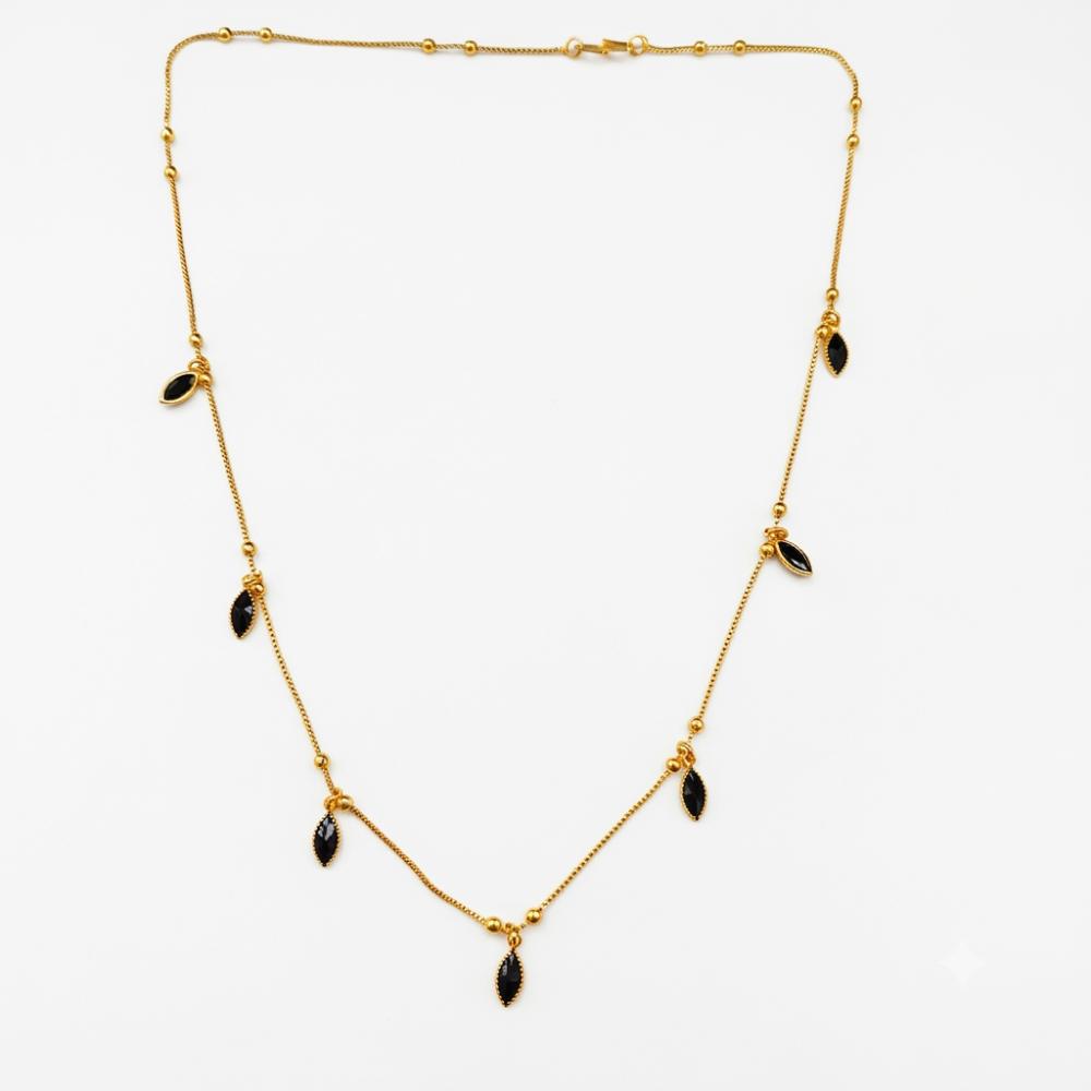 Urthn Minimal Gold Chain Necklace with Crystal Drop Charms (Set of 3)