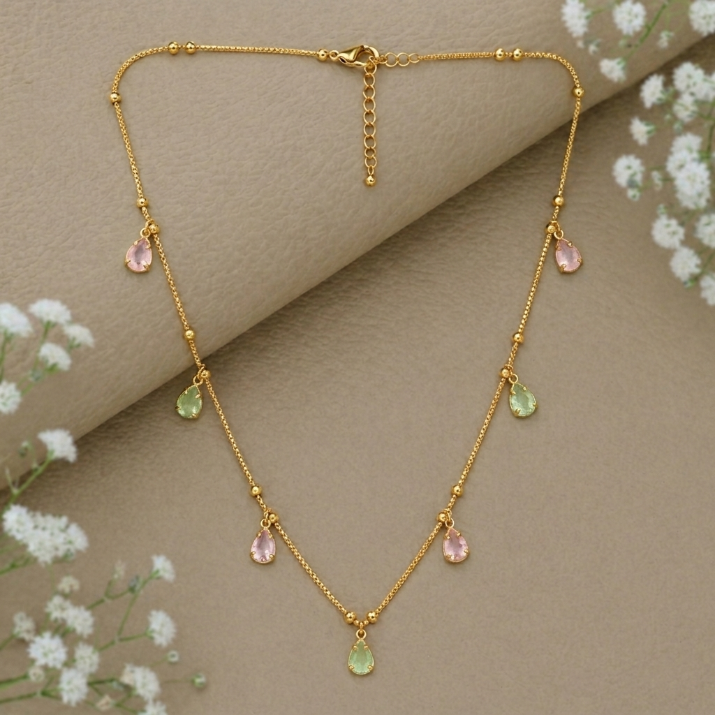Urthn Elegant Gold Plated Teardrop Charm Necklace with Delicate Chain(Pack of 3)