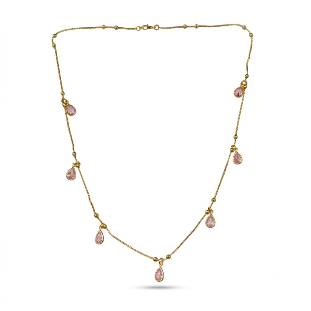 Urthn Minimal Gold Chain Necklace with Crystal Drop Charms (Set of 3)