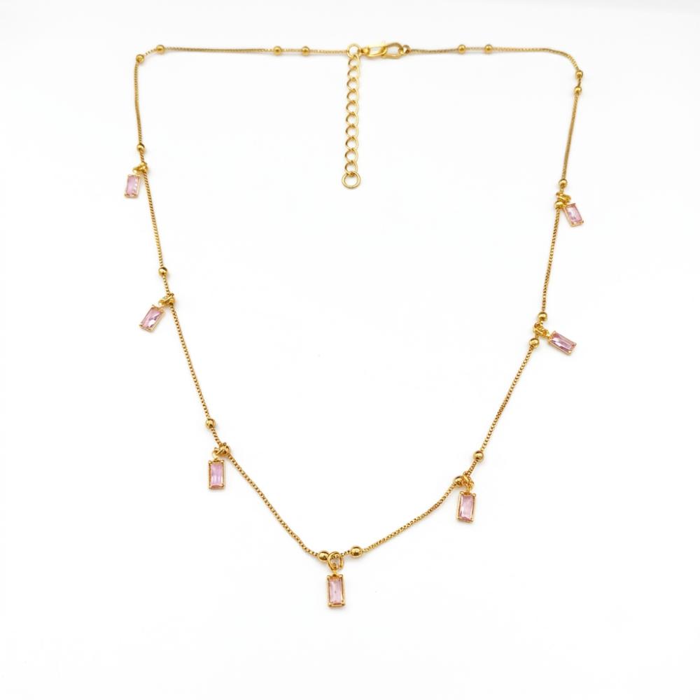 Urthn Minimal Gold Chain Necklace with Crystal Drop Charms (Set of 3)