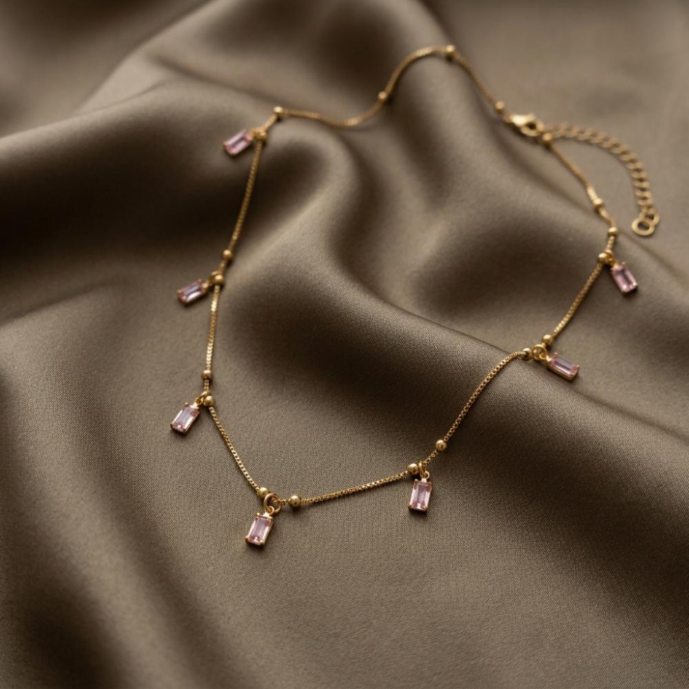 Urthn Minimal Gold Chain Necklace with Crystal Drop Charms (Set of 3)