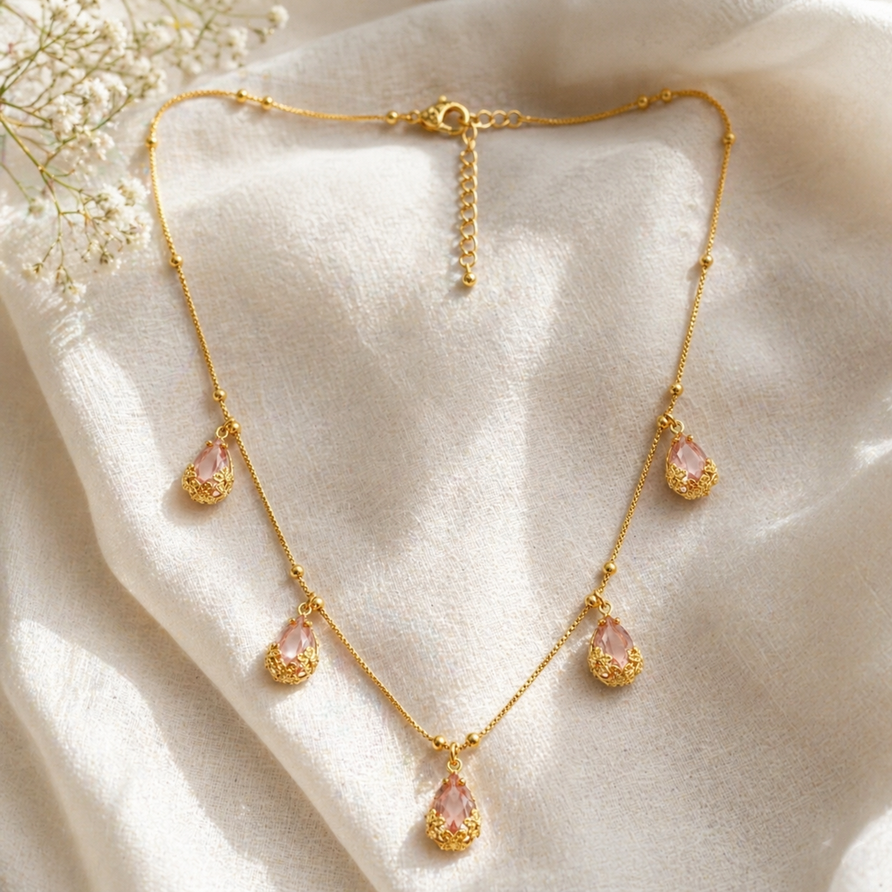 Urthn Lightweight Gold Plated Drop Charm Necklace for Women(Pack of 3)