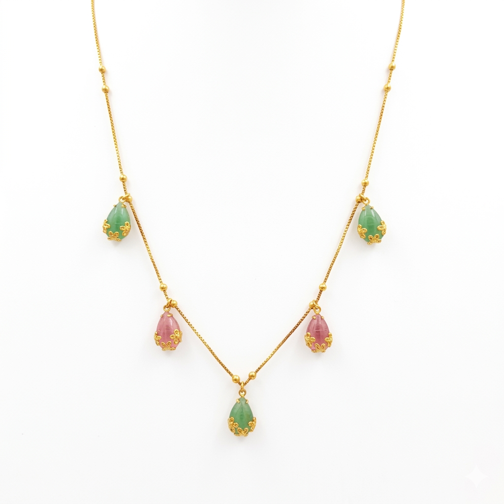 Urthn Minimal Gold Chain Necklace with Crystal Drop Charms(Pack of 3)