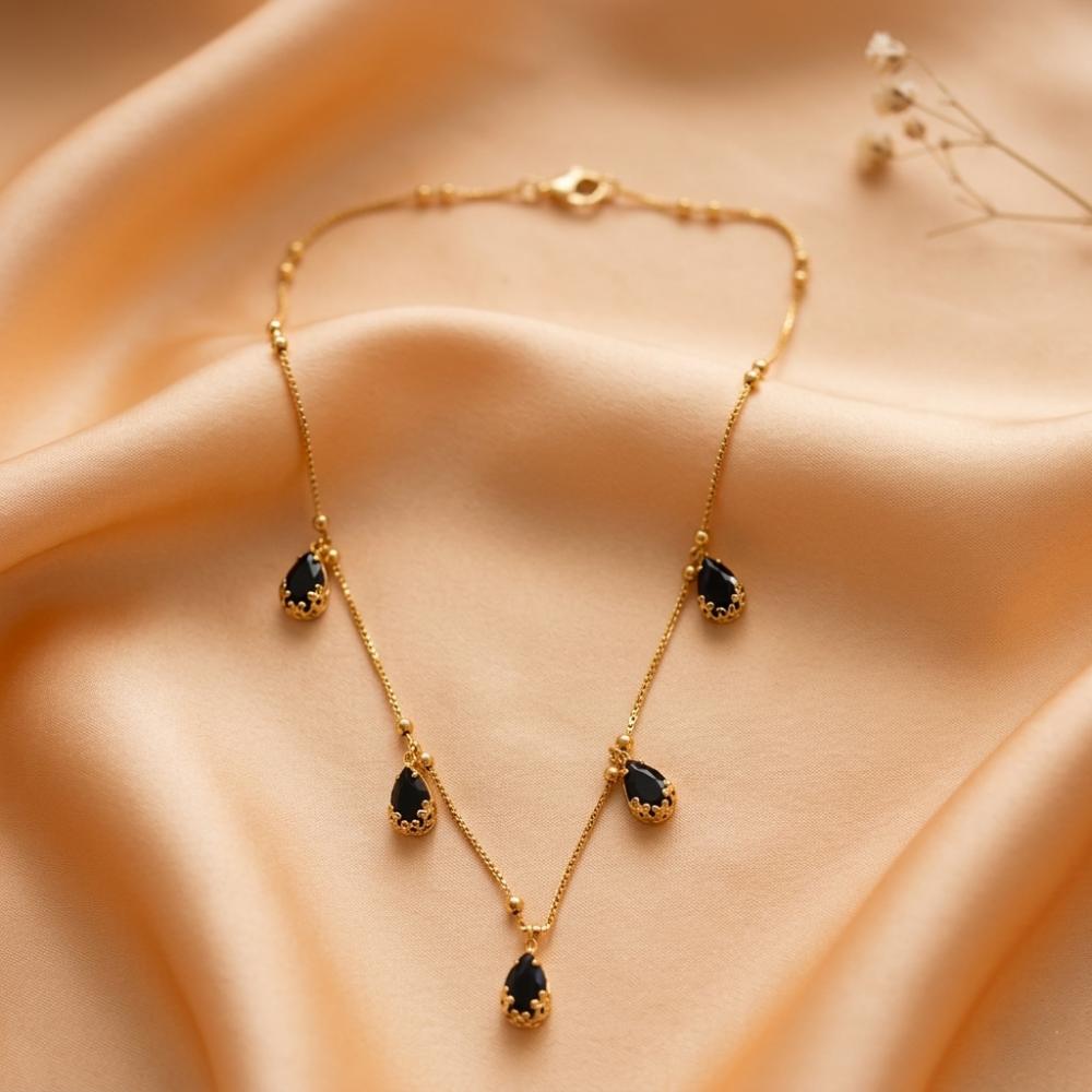 Urthn Minimal Gold Chain Necklace with Crystal Drop Charms (Set of 3)