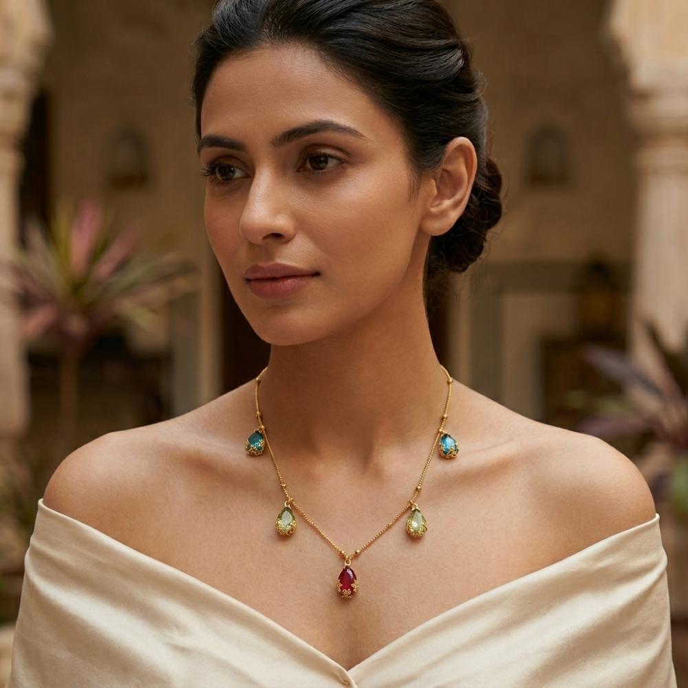 Urthn Minimal Gold Chain Necklace with Crystal Drop Charms (Set of 3)