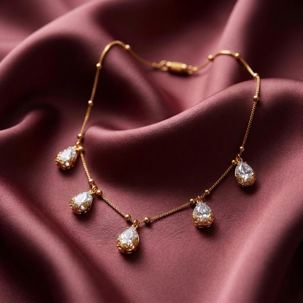 Urthn Minimal Gold Chain Necklace with Crystal Drop Charms (Set of 3)