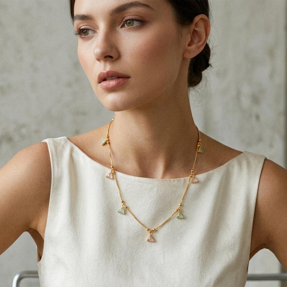 Urthn Minimal Gold Chain Necklace with Crystal Drop Charms (Set of 3)