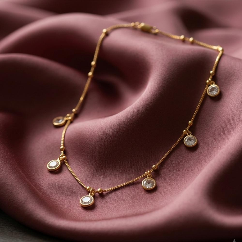 Urthn Minimal Gold Chain Necklace with Crystal Drop Charms (Set of 3)