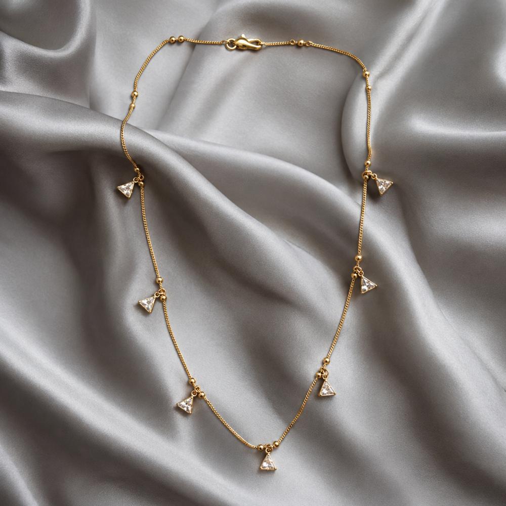 Urthn Minimal Gold Chain Necklace with Crystal Drop Charms (Set of 3)