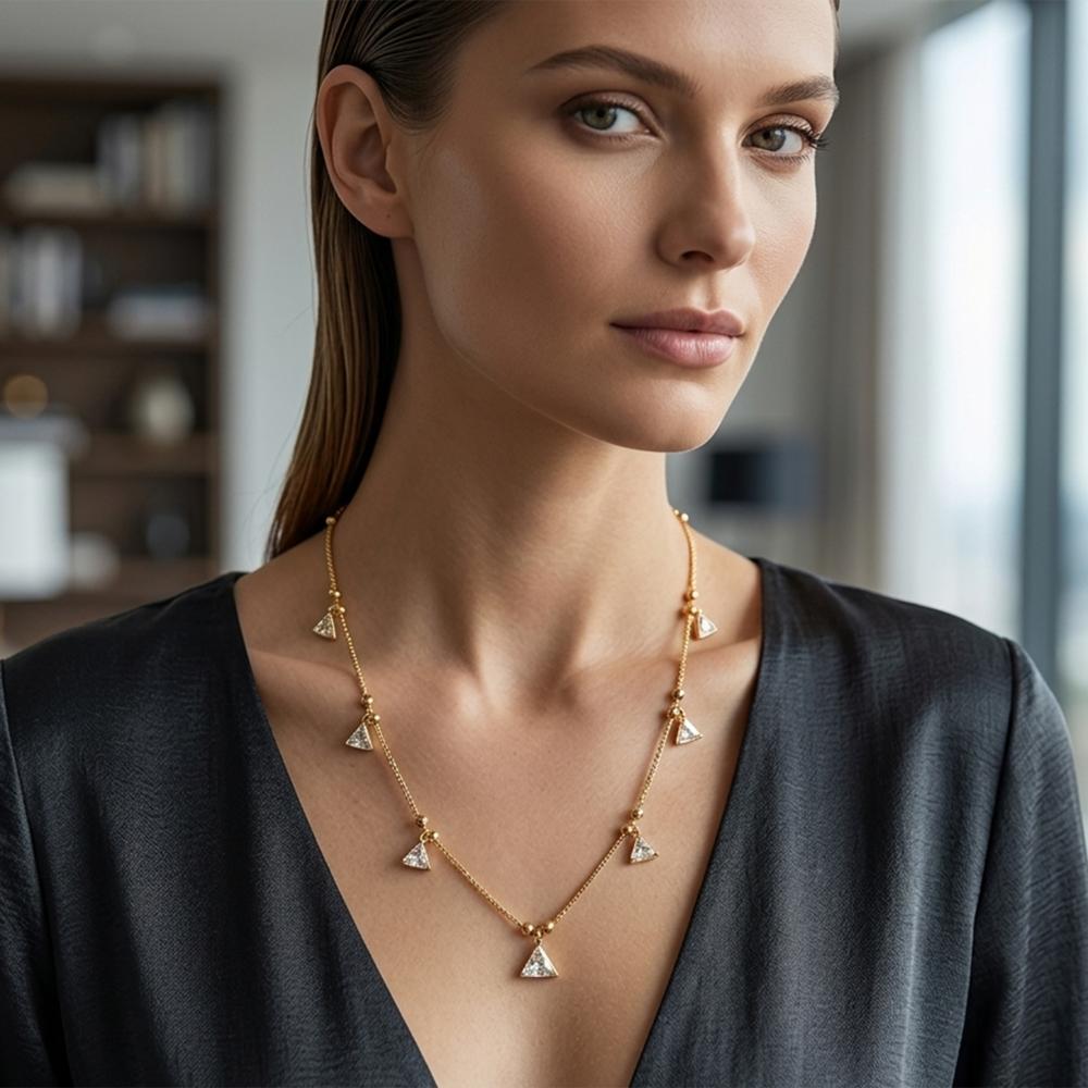 Urthn Minimal Gold Chain Necklace with Crystal Drop Charms (Set of 3)
