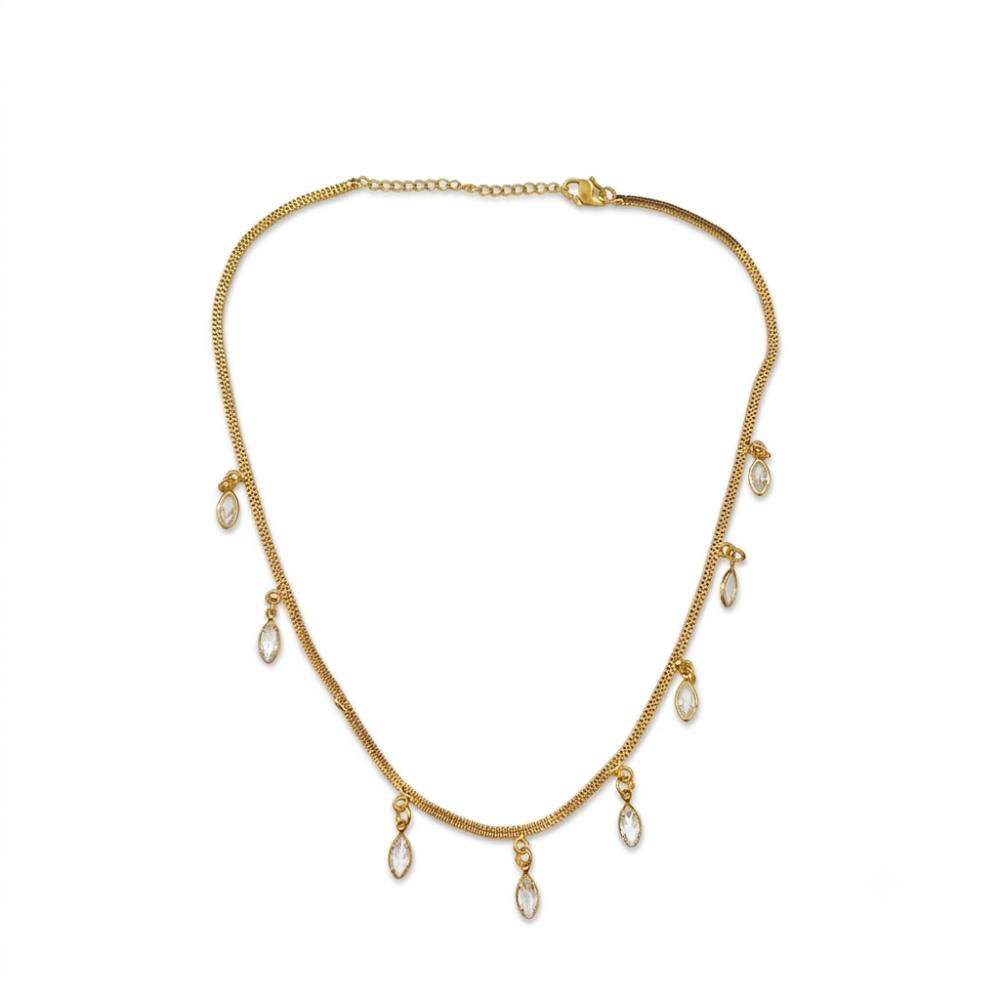 Urthn Minimal Gold Chain Necklace with Crystal Drop Charms (Set of 3)