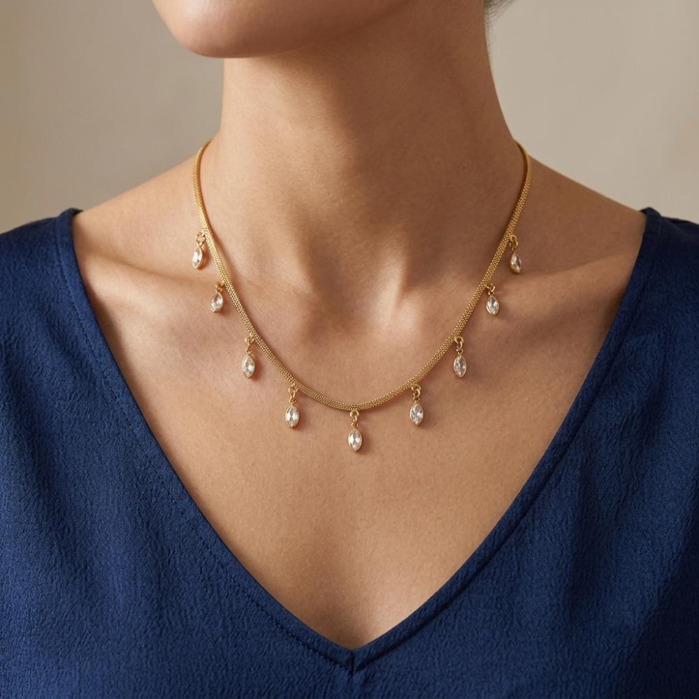 Urthn Minimal Gold Chain Necklace with Crystal Drop Charms (Set of 3)