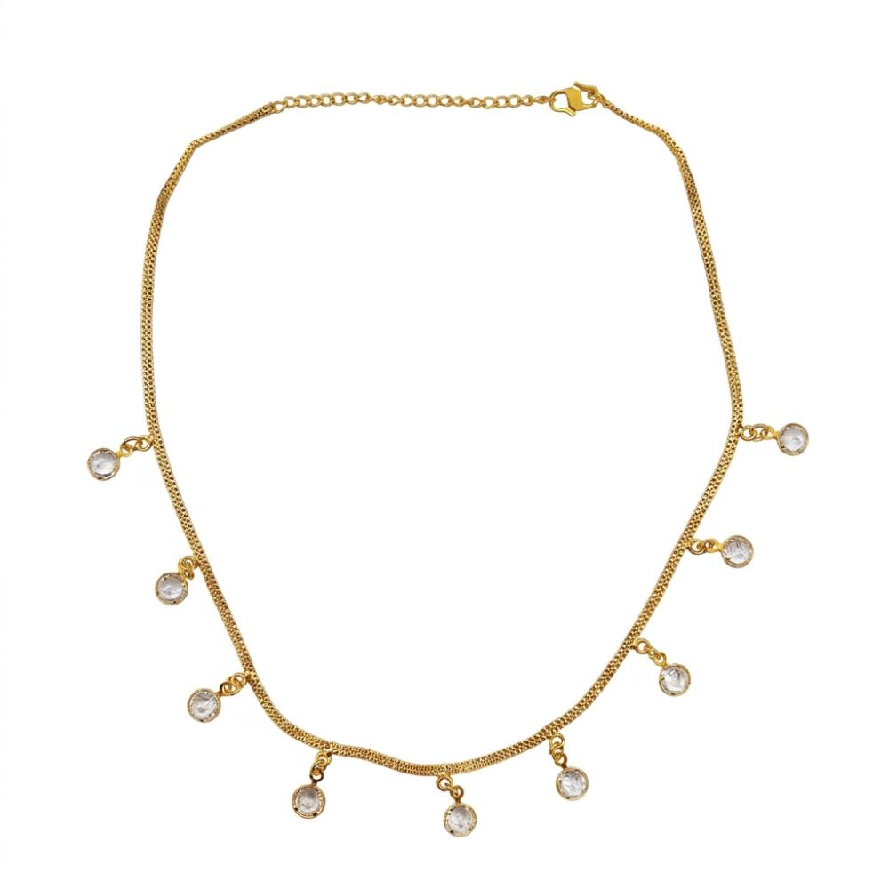 Urthn Minimal Gold Chain Necklace with Crystal Drop Charms (Set of 3)