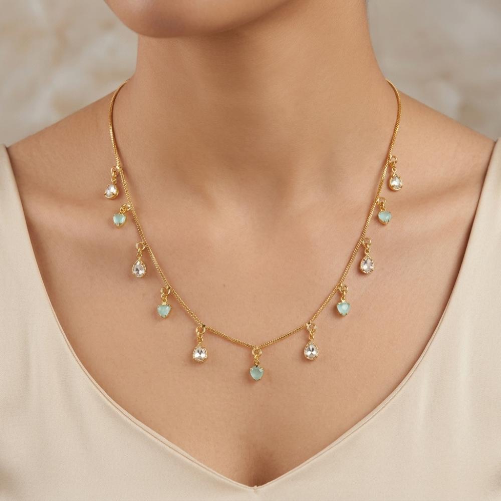 Urthn Minimal Gold Chain Necklace with Crystal Drop Charms (Set of 3)
