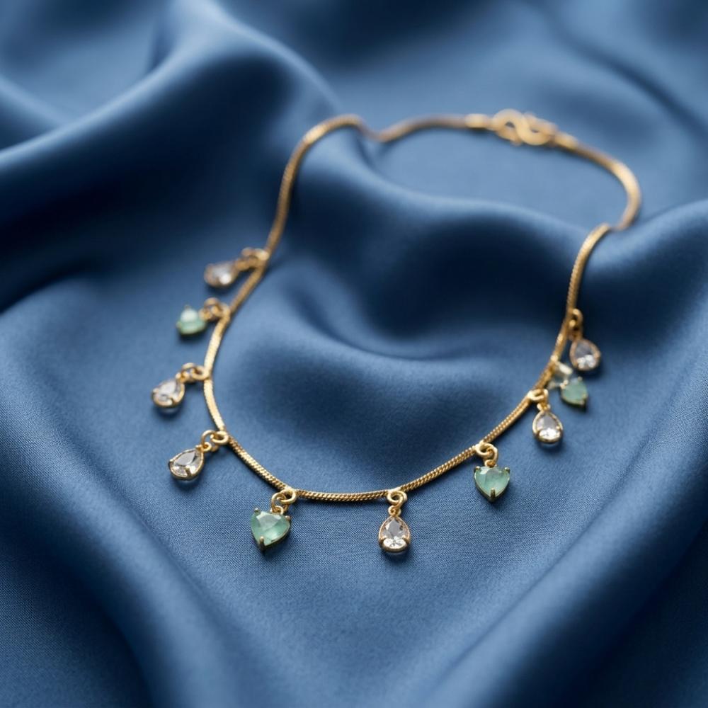 Urthn Minimal Gold Chain Necklace with Crystal Drop Charms (Set of 3)