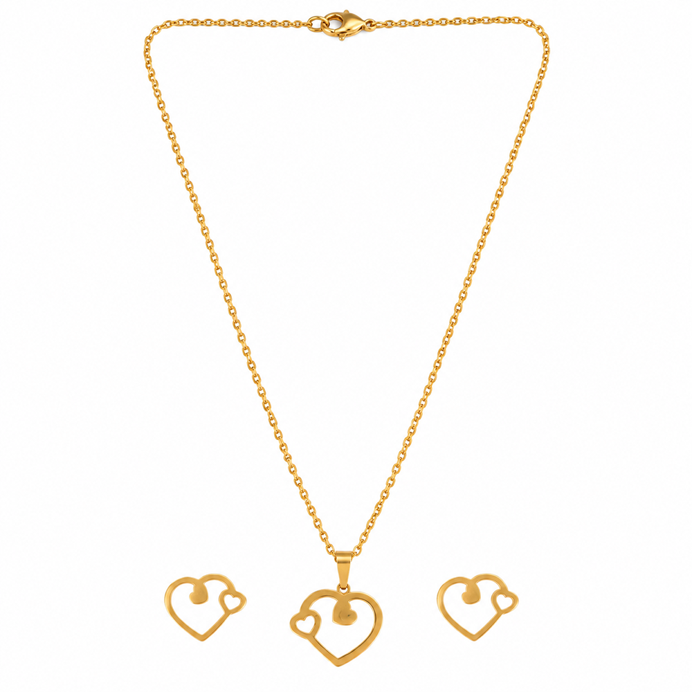 Urthn Anti Tarnish Chain Necklace with Heart Pendant & Matching Earrings for Women(Pack Of 6)