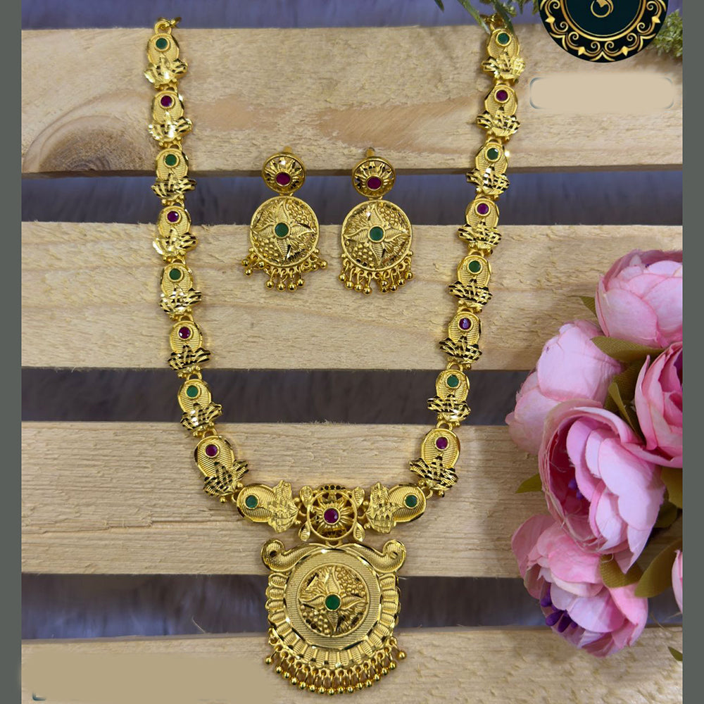 Siara Collections Forming Gold Plated Pota Stone Long Necklace Set