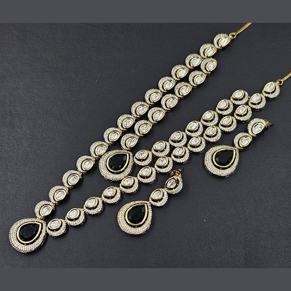 JCM Gold Plated Polki Kundan Stone Long Necklace Set