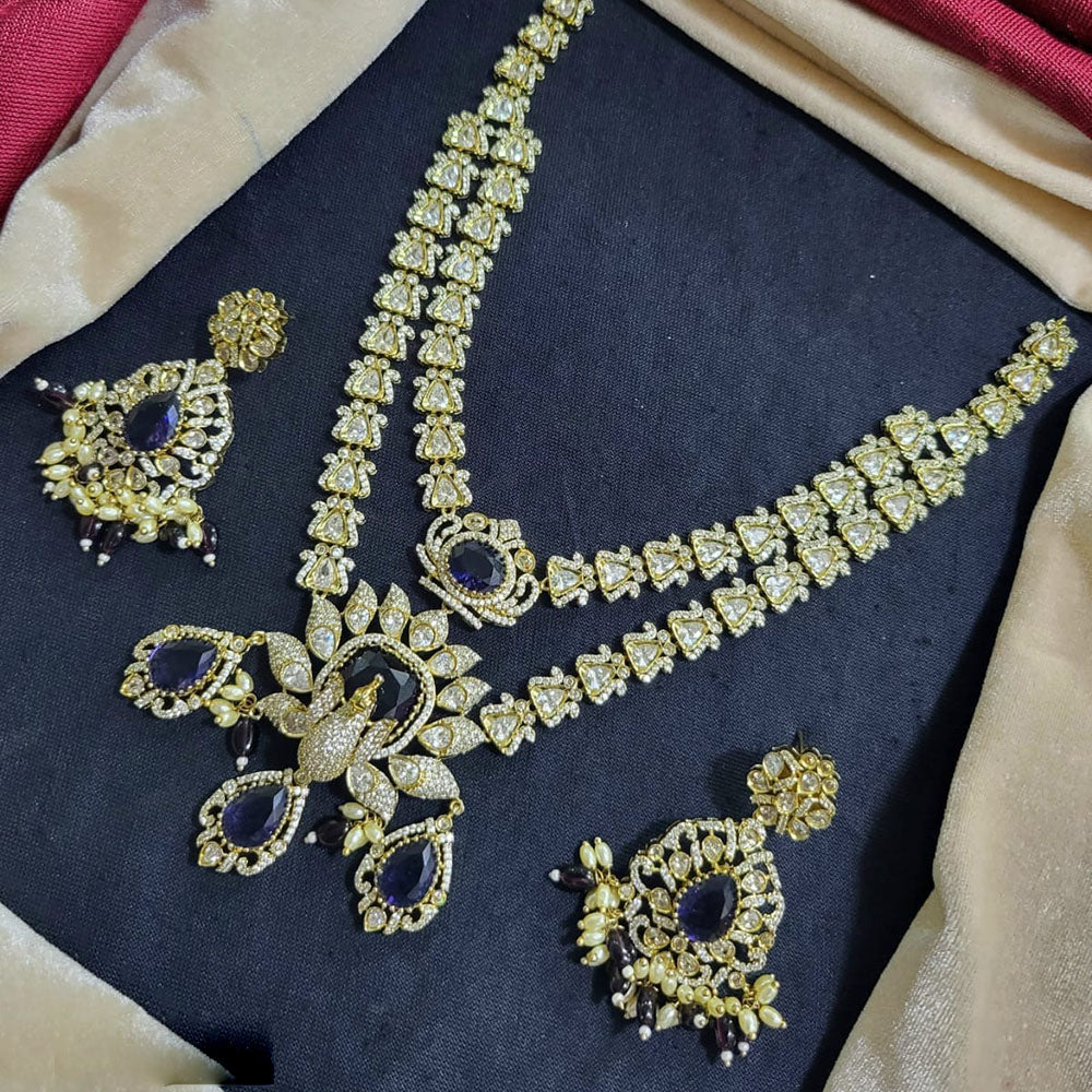 JCM Gold Plated Polki Kundan Stone And Pearls Beads Long Necklace Set