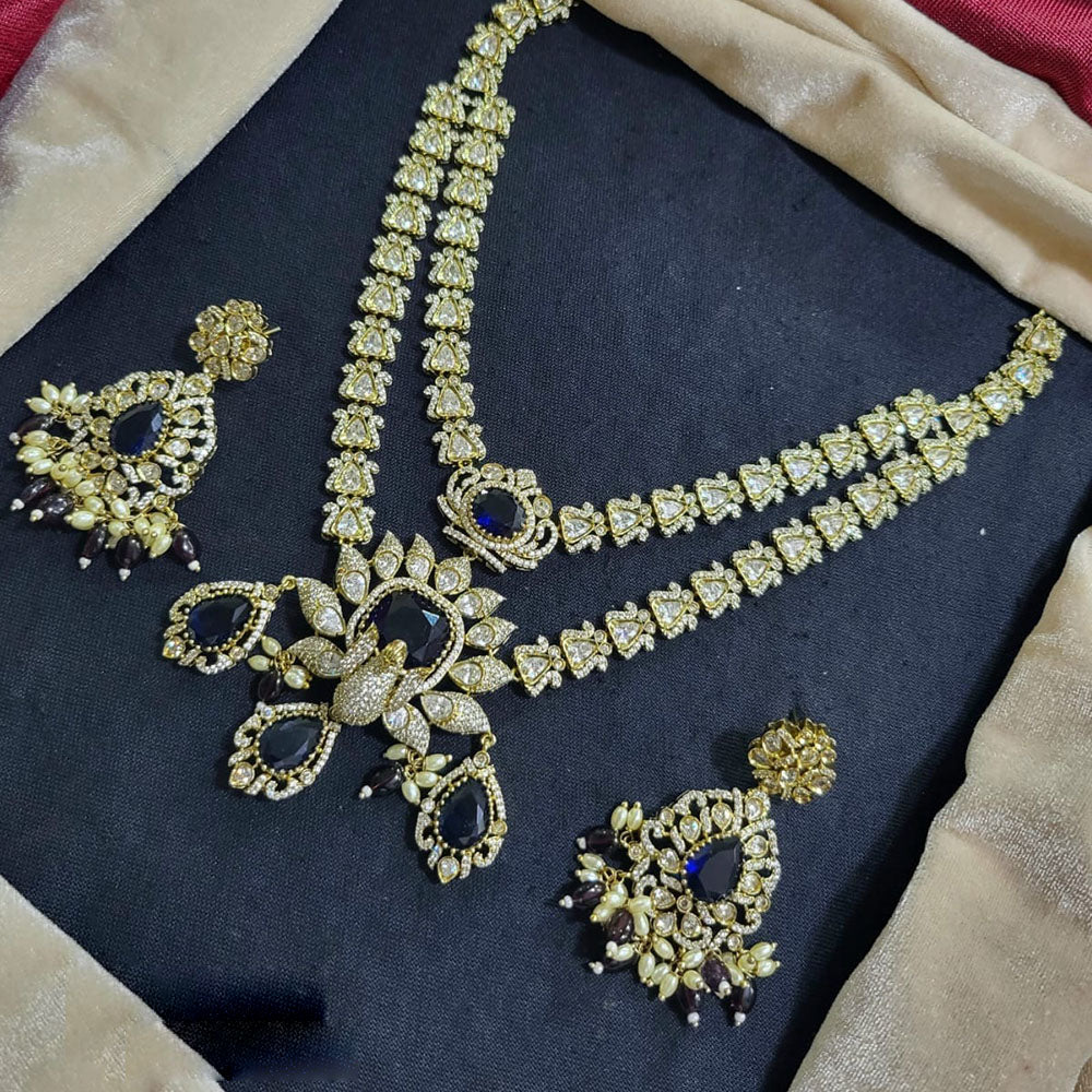 JCM Gold Plated Polki Kundan Stone And Pearls Beads Long Necklace Set