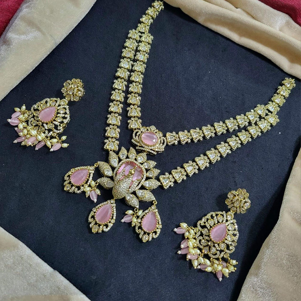 JCM Gold Plated Polki Kundan Stone And Pearls Beads Long Necklace Set