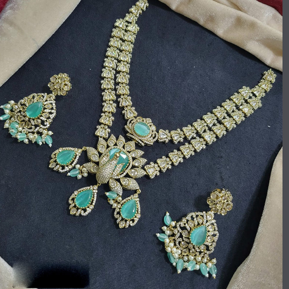 JCM Gold Plated Polki Kundan Stone And Pearls Beads Long Necklace Set