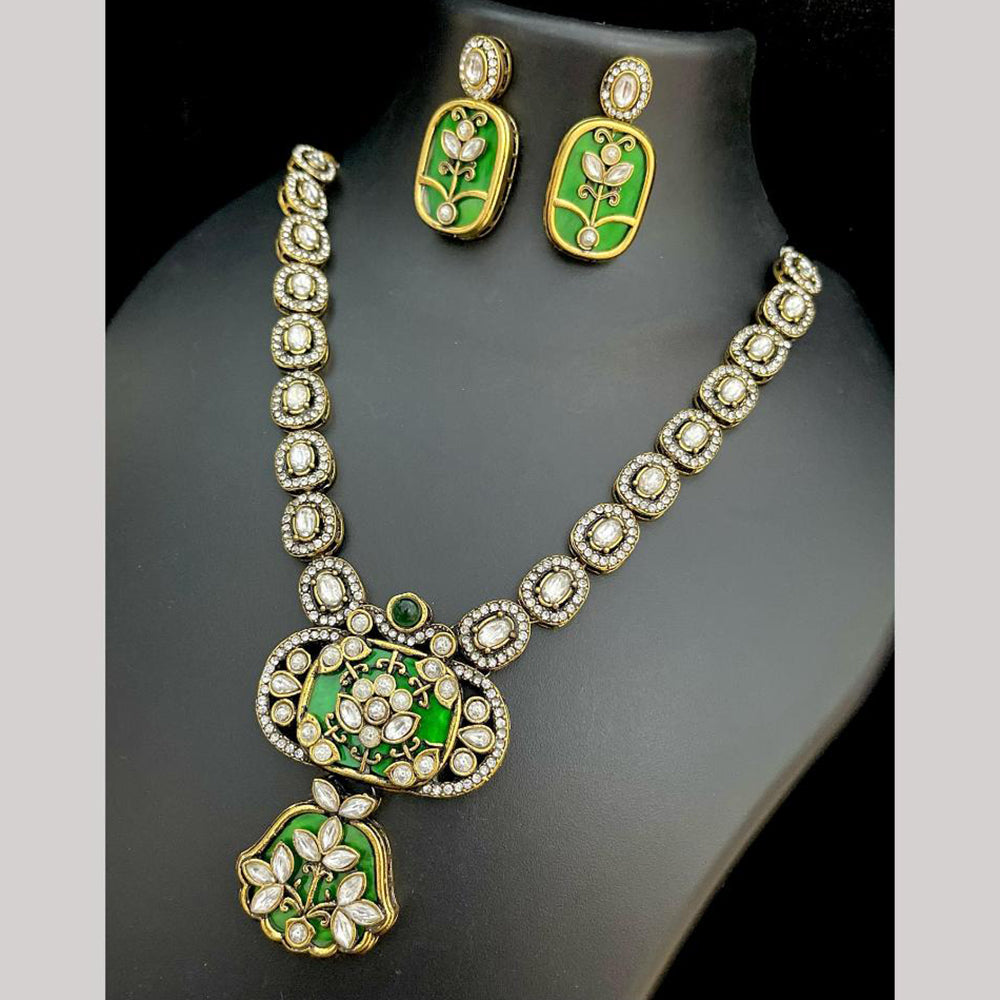 JCM Gold Plated Polki Kundan Stone Necklace Set