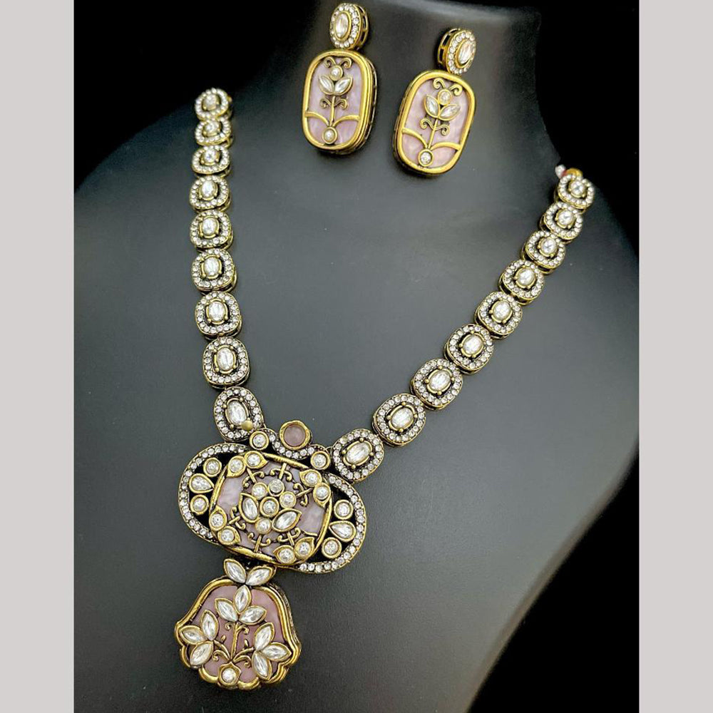 JCM Gold Plated Polki Kundan Stone Necklace Set