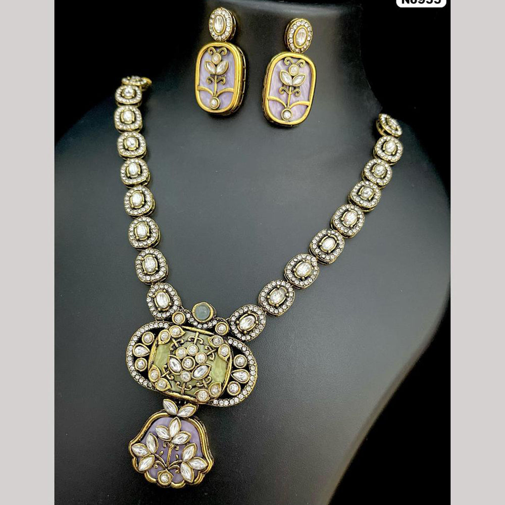 JCM Gold Plated Polki Kundan Stone Necklace Set