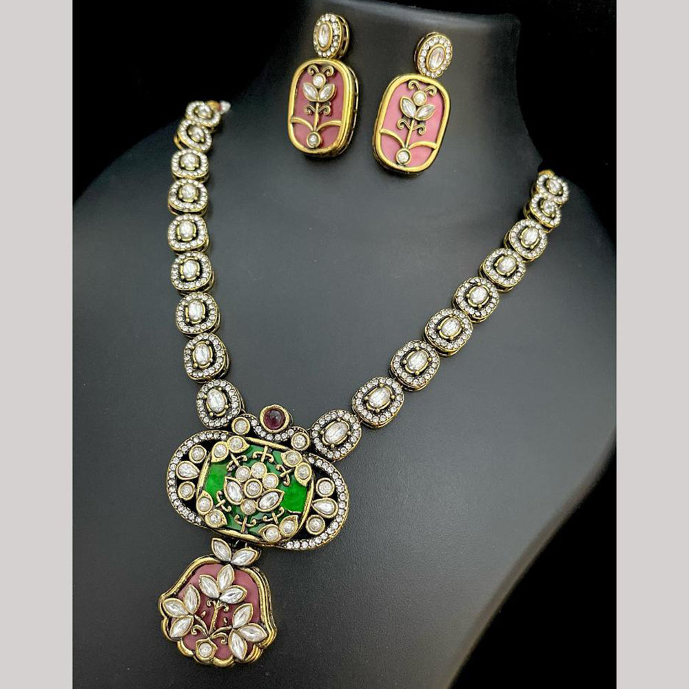 JCM Gold Plated Polki Kundan Stone Necklace Set