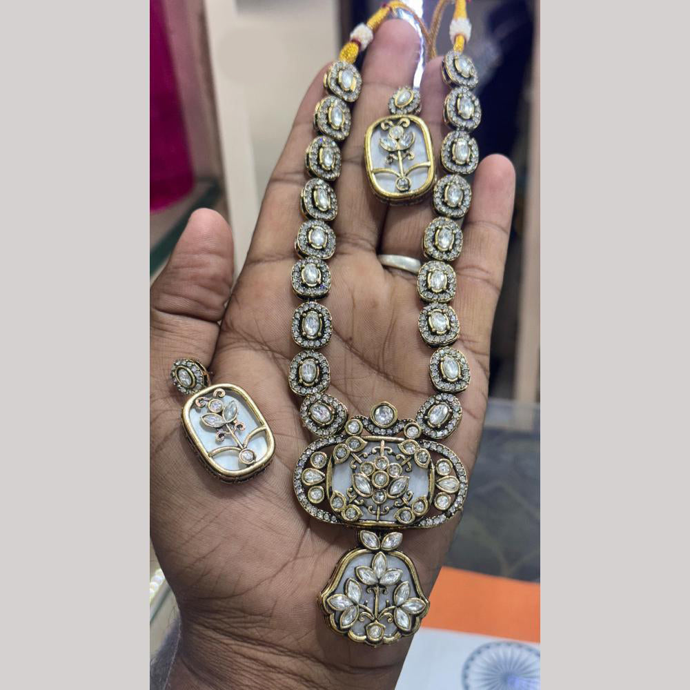 JCM Gold Plated Polki Kundan Stone Necklace Set