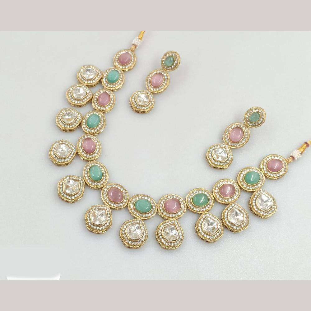 JCM Gold Plated polki kundan Necklace Set