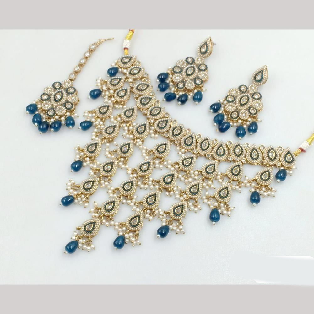 JCM Gold Plated Crystal Stone And Pearls Necklace Set