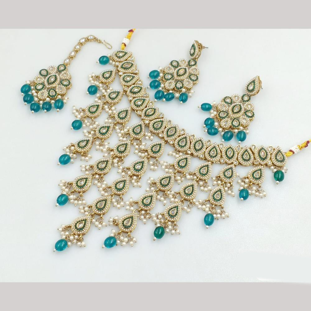 JCM Gold Plated Crystal Stone And Pearls Necklace Set