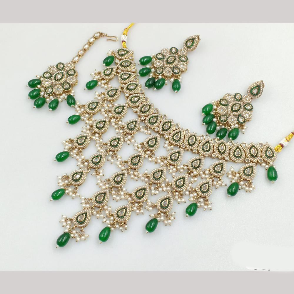 JCM Gold Plated Crystal Stone And Pearls Necklace Set