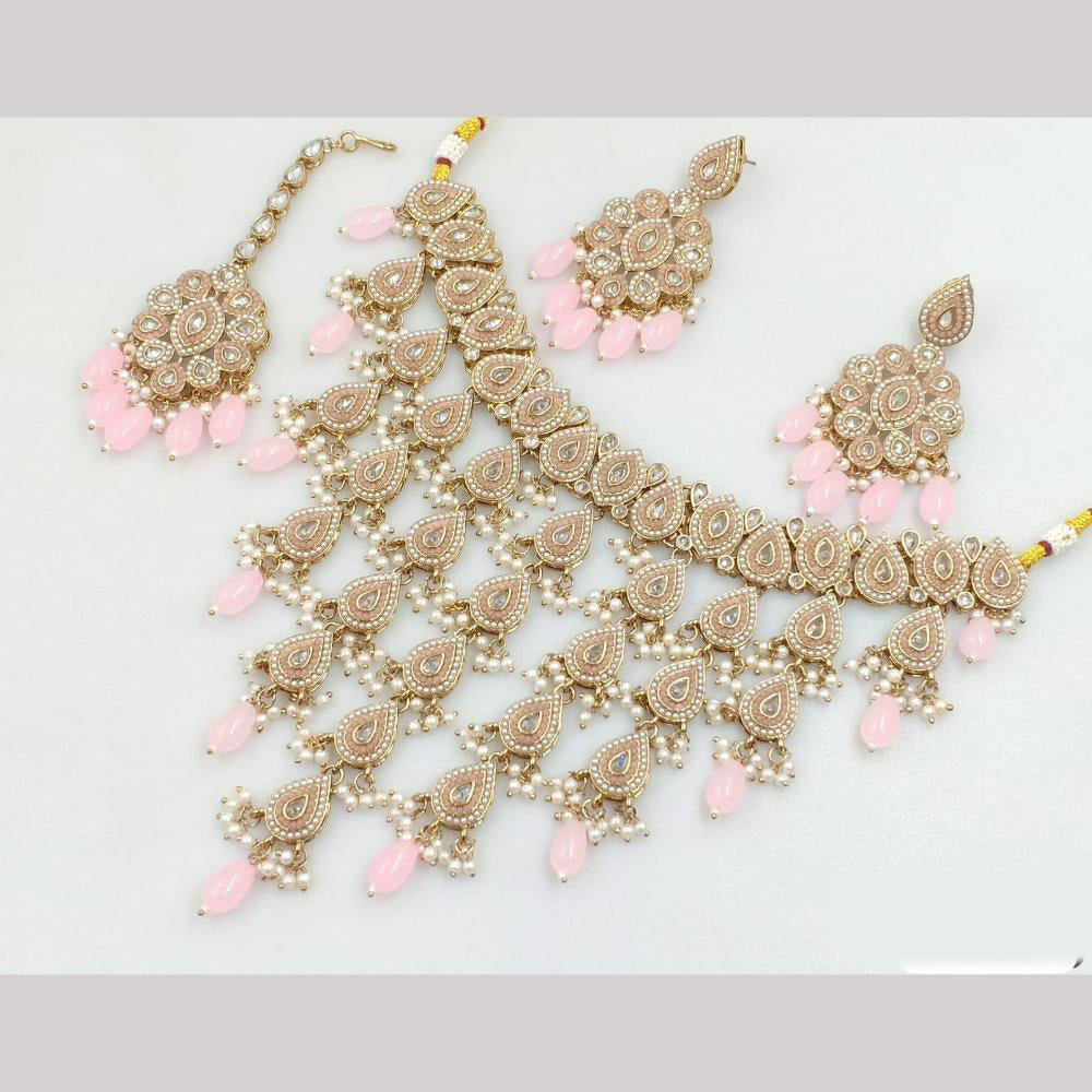 JCM Gold Plated Crystal Stone And Pearls Necklace Set