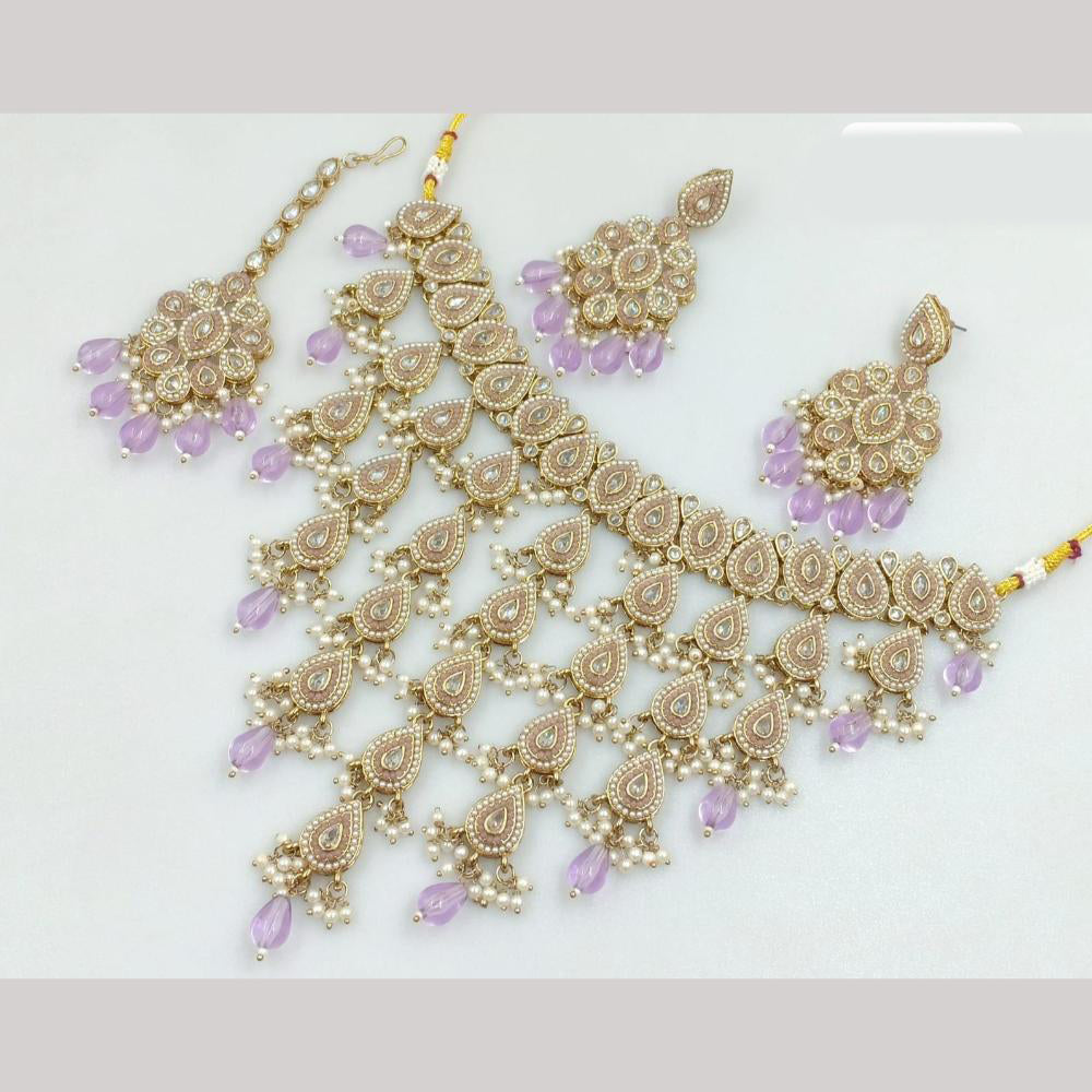 JCM Gold Plated Crystal Stone And Pearls Necklace Set